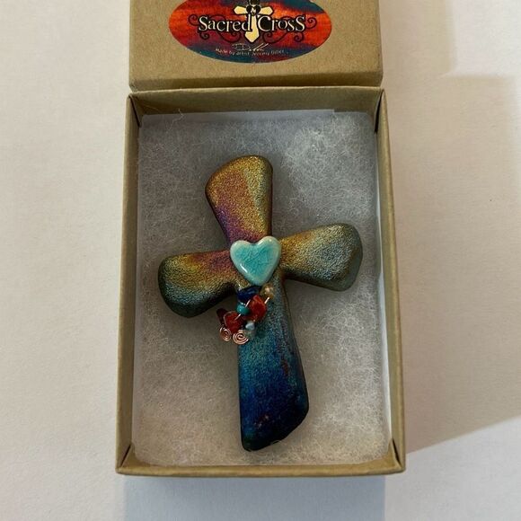 Artist Raku Cross Pendant - Picture 3 of 4